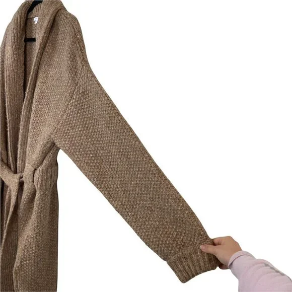 Lunya Chunky Knit Wool Open Belted Robe Deep Pockets Delicate Tan Size L/XL - Picture 4 of 12